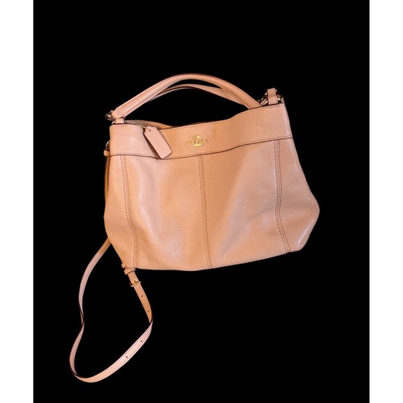 Coach Leather Shoulder Bag Crossbody Purse Handbag Beige - Picture 1 of 7